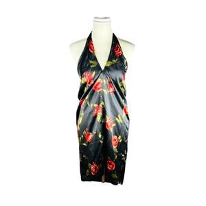 Vintage Valerie Stevens Collection Black Silk Rose Halter Dress Multiway Size 8